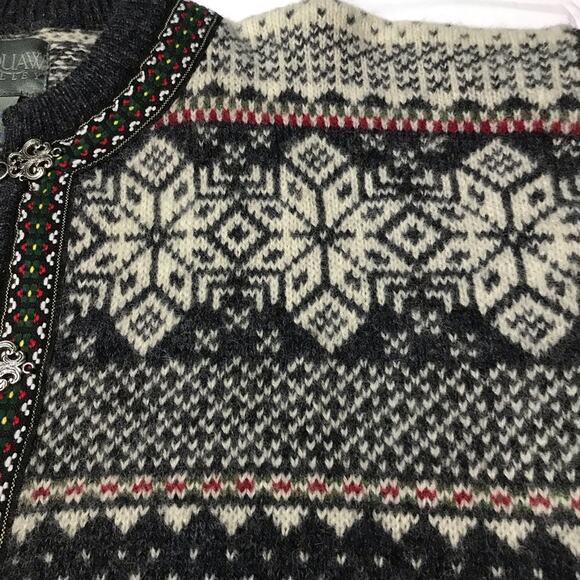 Vintage 80s wool fair isle Nordic snowflake grey womens S cardigan pewter clasps - Picture 8 of 13